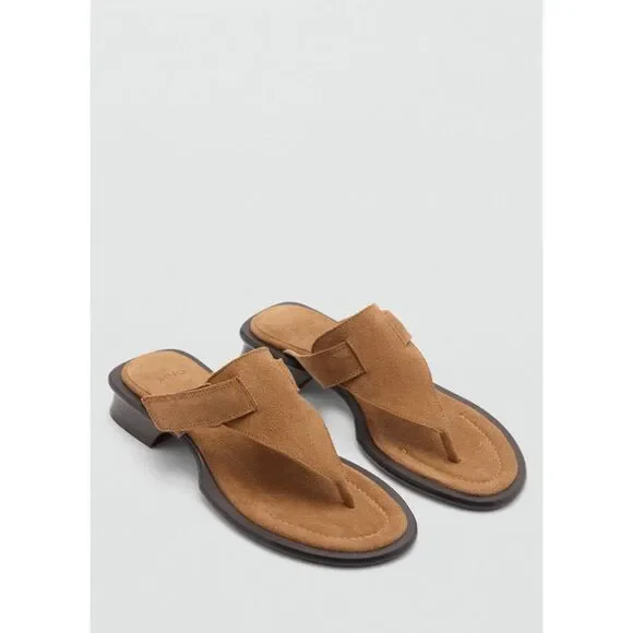 MNG by Mango $179 Leather Suede Thong Sandals Brown Womens 38 NEW - Picture 5 of 8